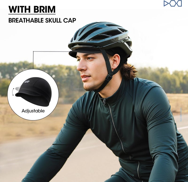 SUNMECI 2 Pcs Cooling Skull Cap for Men,Cycling Cap Helmet Liner with Sun Visor for Running Bike Hard Hat Liner - Image 2